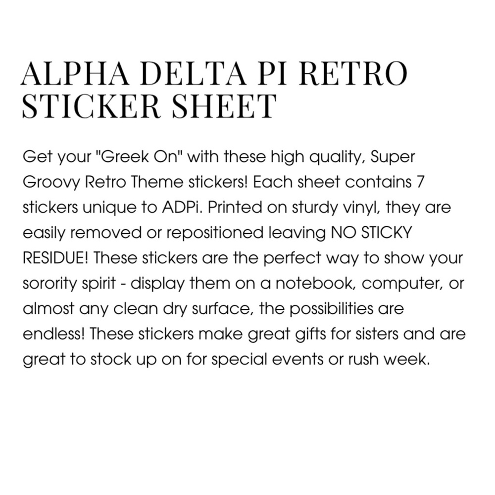 Alpha Delta Pi Retro Sticker Sheet’s - Picture 11 of 11